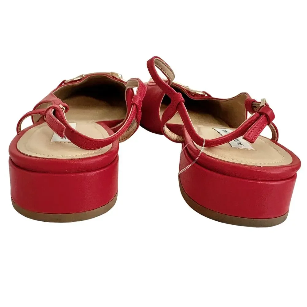 Saks 5th Avenue Red Leather Square Toe Slingback Flats Loafers Buckle Strappy 11